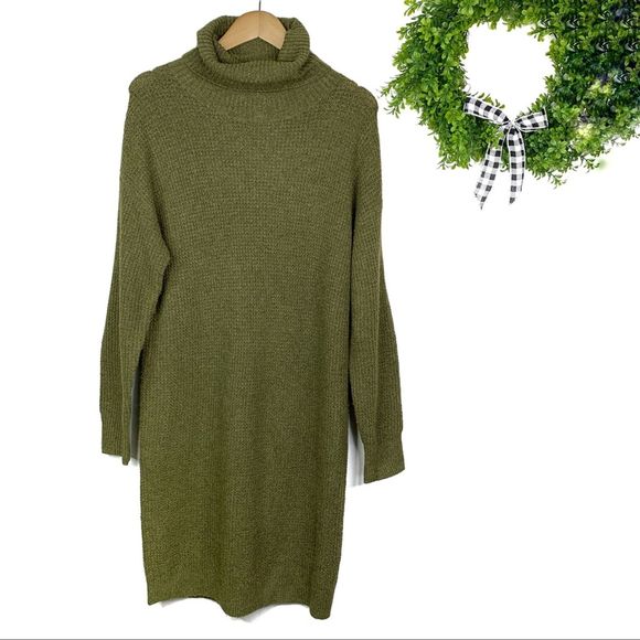 green turtleneck sweater dress
